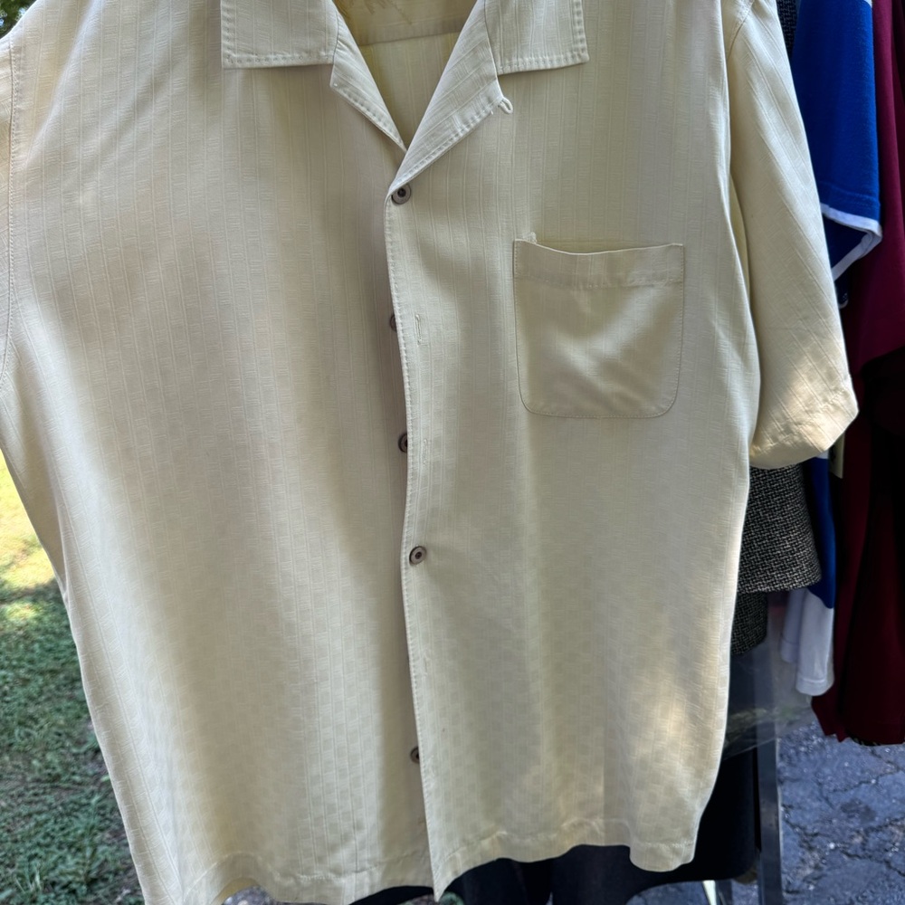 Tommy Bahama Light Yellow Embroidered Silk Button Up Shirt